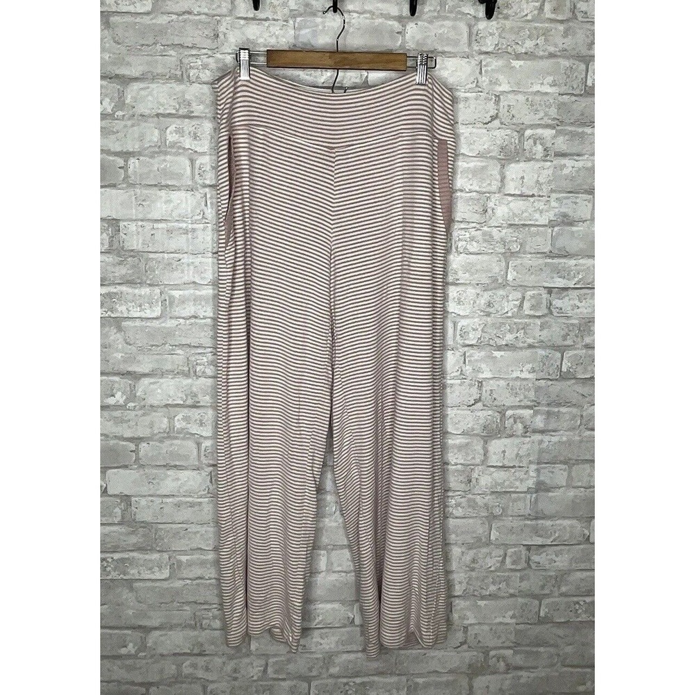 Soma Pink And White Striped Pull-On Lounge Pants Wide Leg Soft Knit Size XL